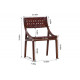 Brown Woven Leather Teak Slope Frame Dining Chair Set 2